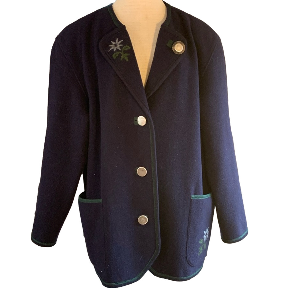 Made in Salzburg navy blue wool floral  embroidered jacket